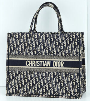 Christian Dior Oblique Book Tote Large Bag in Blue Beige Embroidered Canvas D9